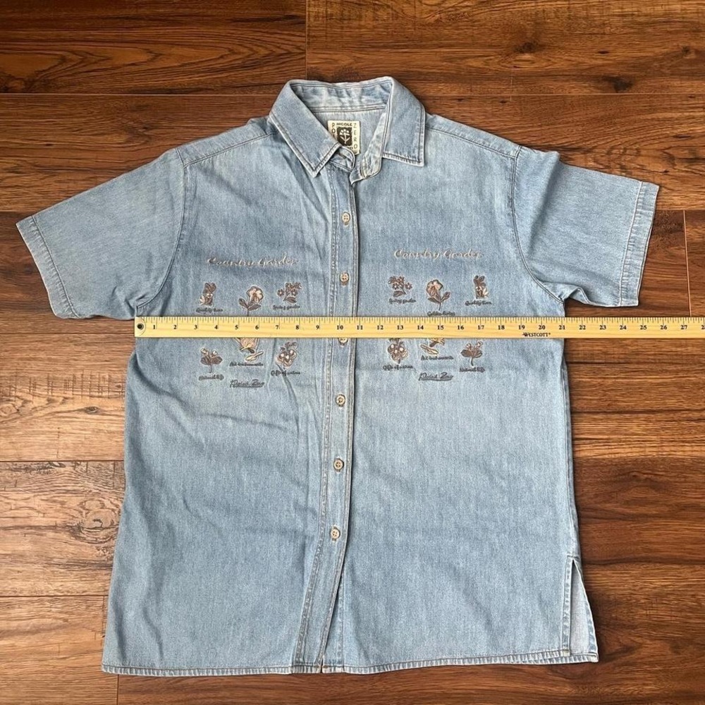 Vintage Denim Embroidered Country Button Collared Shirt Women S Cottagecore Boho - Picture 6 of 6